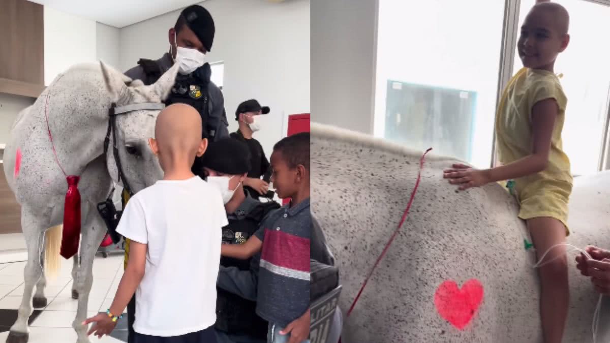 Cavalaria visita crianças com câncer - (Foto: Reprodução/Instagram @cavalariapmmt)