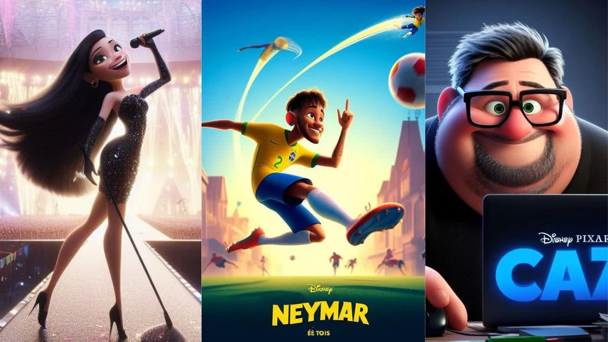 Ivete Sangalo, Neymar e Casimiro em suas versões Pixar, criadas por Inteligência Artificial - Foto: Reprodução/X