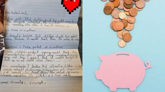 O menino escreveu carta persuasiva para começar a ganhar mesada - Reprodução/ Mirror UK
