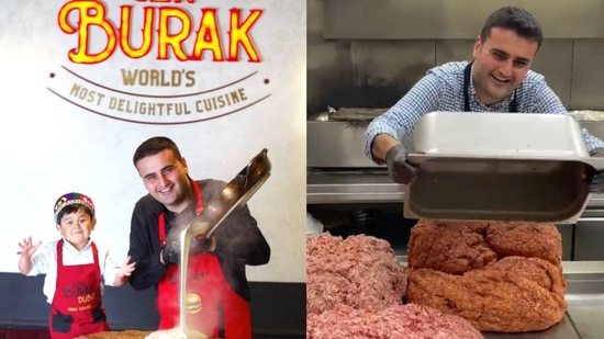 Burak Özdemir e hamburguer gigante com fritas - Reprodução/Instagram