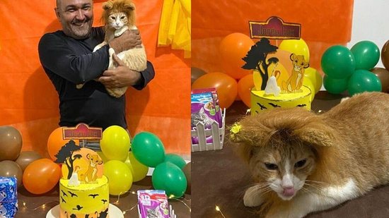 Tatiana, seu pai e o gato Joréu na festa de aniversário do felino - Reprodução/Facebook/Tatiana Cox