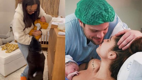 Breno Simões e Paula Amorim mostram 1° filho conhecendo cachorra - Reprodução/Instagram