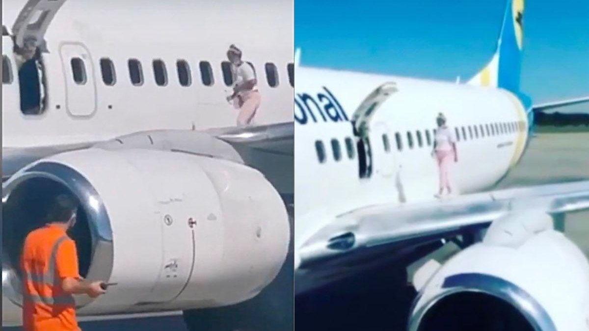 Ela saiu pela asa do avião - reprodução Instagram / Mirror