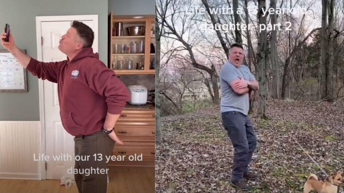 Pai imita filha de 13 anos em vídeos hilários - Reprodução TikTok