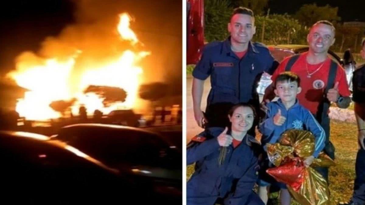 Casa de Cauã invadida pelas chamas. A causa do acidente ainda é investigada pelas autoridades - Reprodução/ Globo