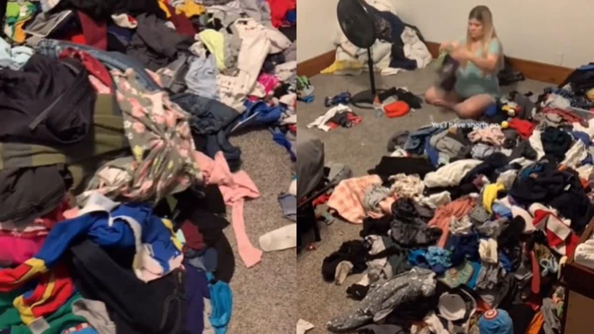 Britni Church compartilhou uma sequência de vídeos no TikTok mostrando a quantidade de roupas para lavar - Getty Images