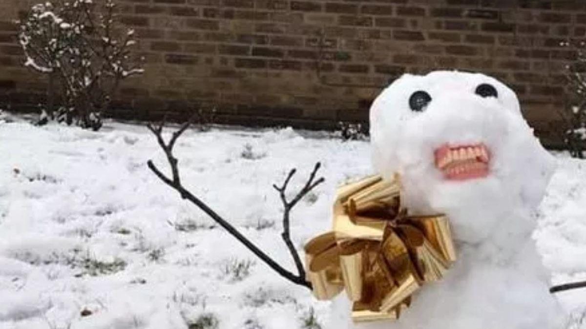 Crianças usam dentadura para colocar no boneco de neve no Reino Unido - Reprodução / Mirror/ Jam Press