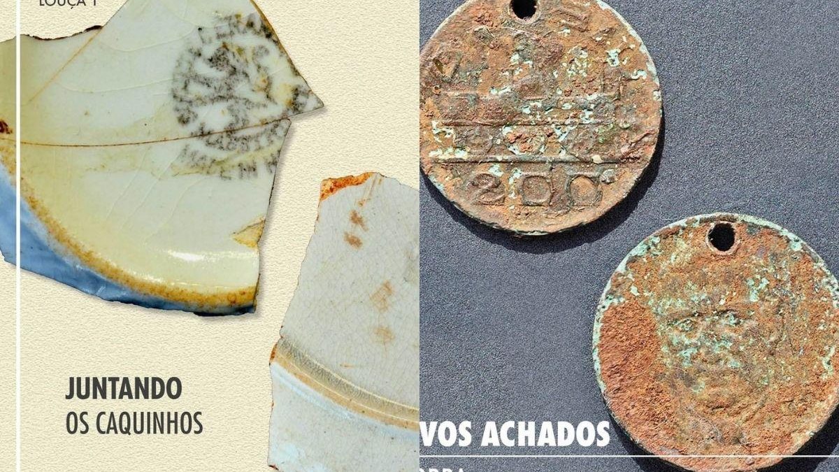 Pedaços de uma dentadura e de ossos de animais encontrados durante a escavação no Museu - Reprodução Instagram @museudoipiranga