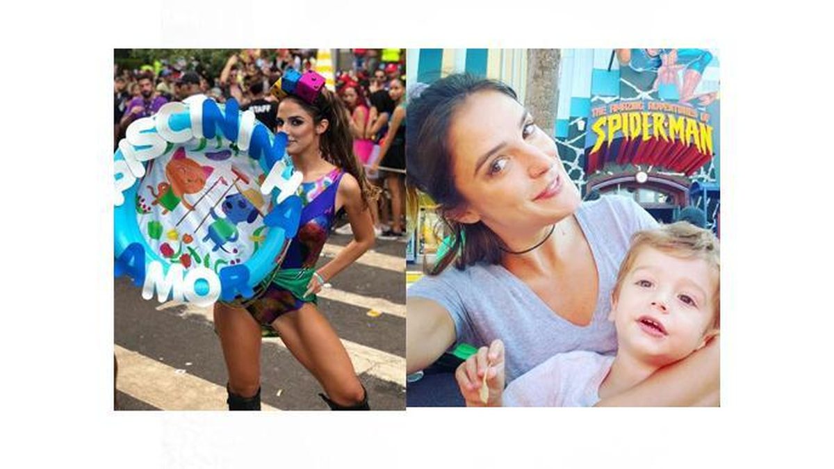 Rafa Brites no carnaval de São Paulo e Rafa Brites com o filho Rocco no colo (Foto: Reprodção/