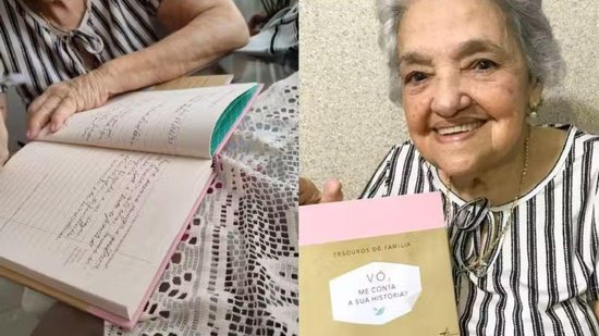 Dona Zuleide Dória, de 92 anos, está realizando um sonho antigo e escrevendo um livro à mão para os netos - Reprodução/ aloalobahia