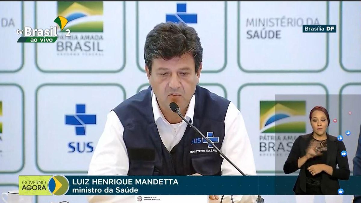 Luiz Henrique Mandetta, Ministro da Saúde, durante coletiva de imprensa para atualizar as informações sobre coronavírus no Brasil (Foto: reprodução / 