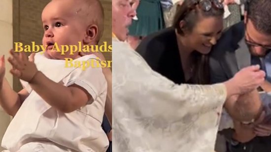 Bebê viraliza nas redes sociais por aplaudir e comemorar o próprio batismo - Reprodução/TikTok