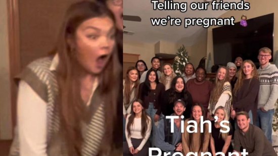 Casal surpreende amigos ao contarem sobre gravidez e eles têm reação engraçada - Reprodução/TikTok