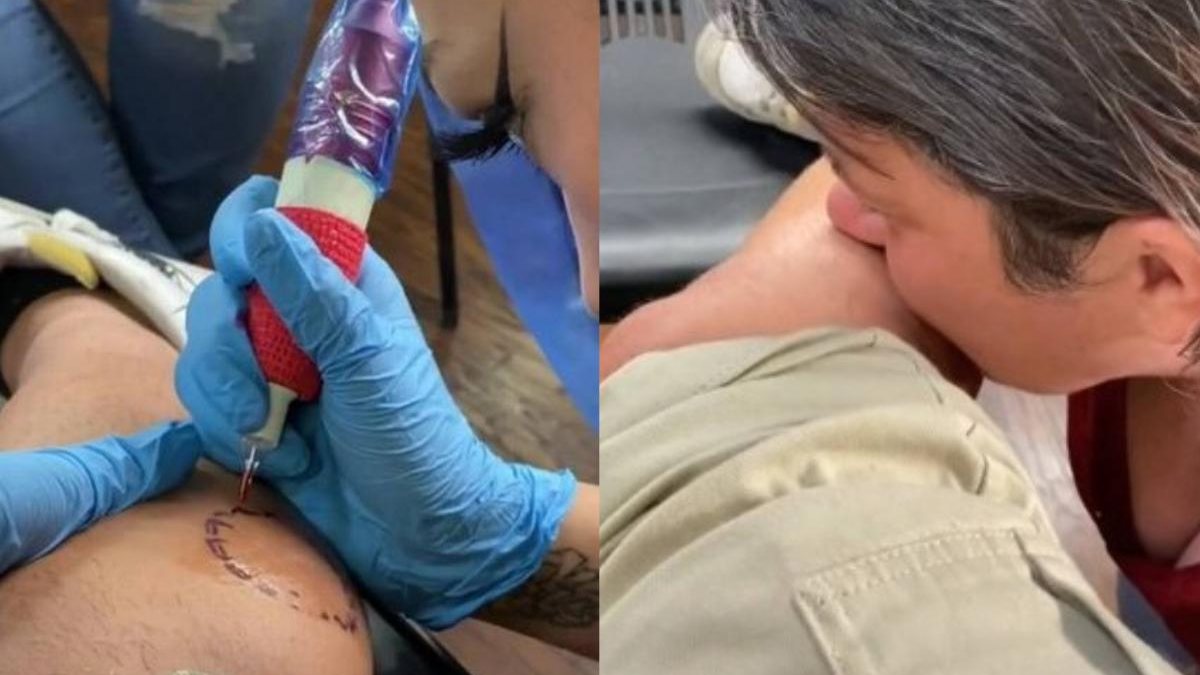 Filho faz homenagem para mãe com uma tatuagem da mordida dela - Reprodução/TikTok