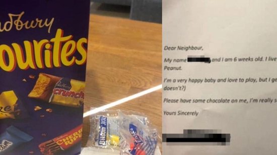 Mãe dá chocolates aos vizinhos para amenizar incomodo com choro do filho - Reprodução / Facebook