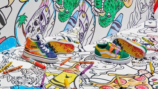 A nova coleção da Vans, lançada em parceria com a Crayola, traz modelos clássicos de tênis com muita cor e inspiração em materiais de arte - Divulgação