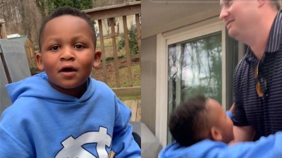 Imagem Garoto de 6 anos tem reação eufórica ao saber que foi oficialmente adotado