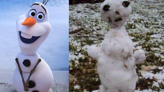 “Olaf de Taubaté”: Famílias do sul do Brasil fazem boneco de neve e resultado vira meme (Fotos: reprodução Twitter)