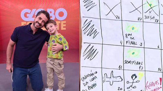 Andreoli e filho fazem calendário para contar os dias até a volta do pai e jornalista se emociona ao vivo - Reprodução/Globo