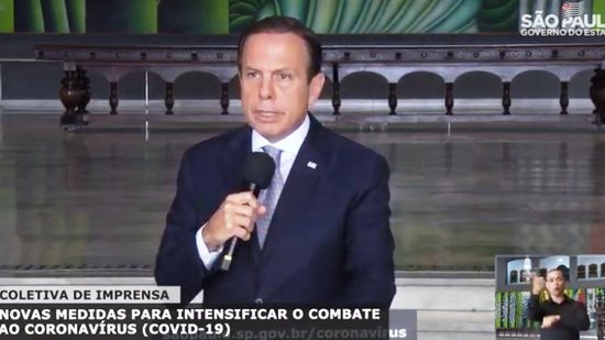 Governador de São Paulo, João Doria, em novo pronunciamento à imprensa - Reprodução