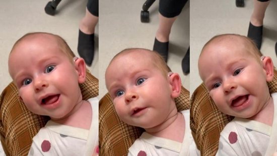Bebê se emociona ao ouvir os pais pela primeira vez com aparelho auditivo - Reprodução / Instagram / @levilindz