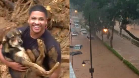 Homem encontra cachorro na lama em Petrópolis, RJ - Reprodução / g1