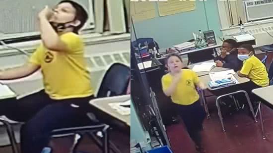 A professora salvou o menino de 9 anos que estava sufocando após engasgar com uma tampa de garrafa - Reprodução YouTube NJ.com