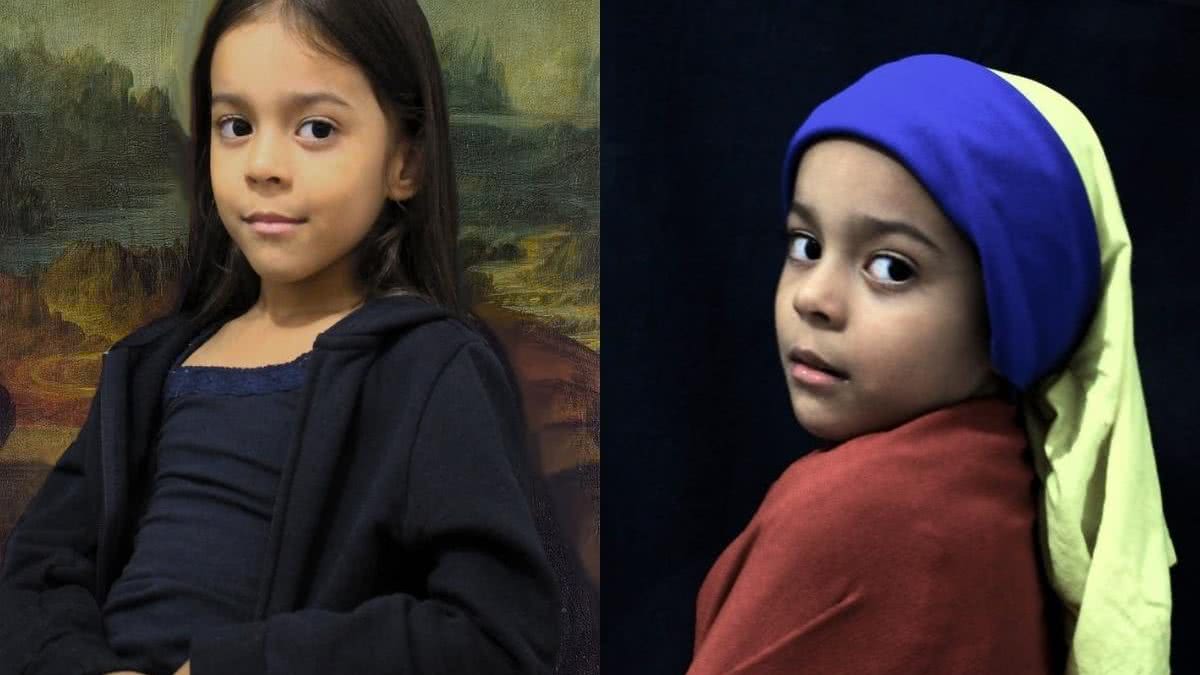 Maysa reproduzindo pinturas da ”Mona lisa” e a ”Moça do brinco de pérola”. (Foto: Reprodução / Instagram / 