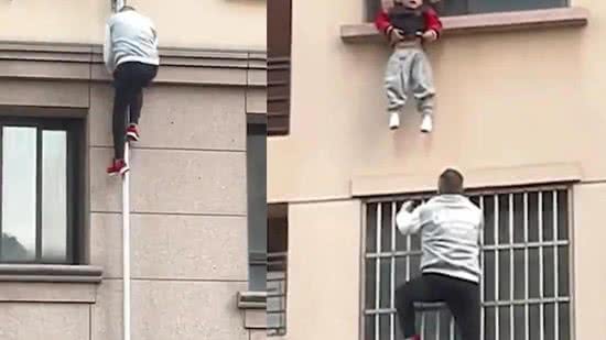 Homem escala prédio e salva criança que caiu da janela (Foto: Reprodução/