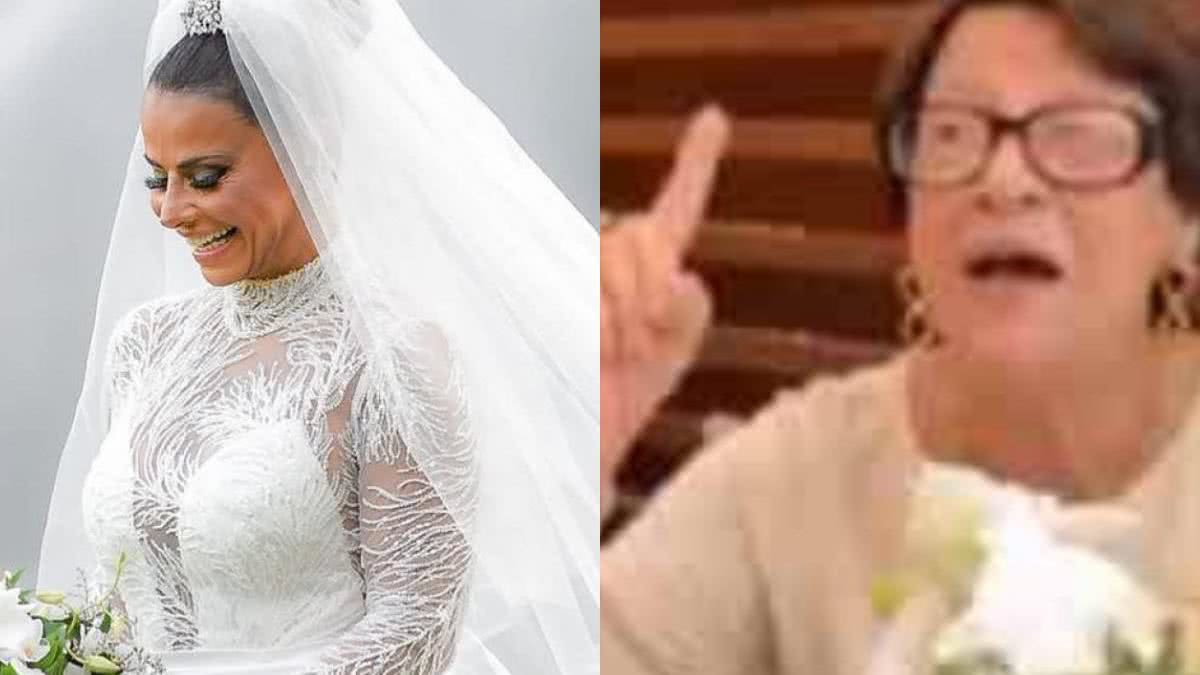 Dona Neuza apareceu nos Stories da filha reclamando da fenda do vestido de noiva - Reprodução / Instagram