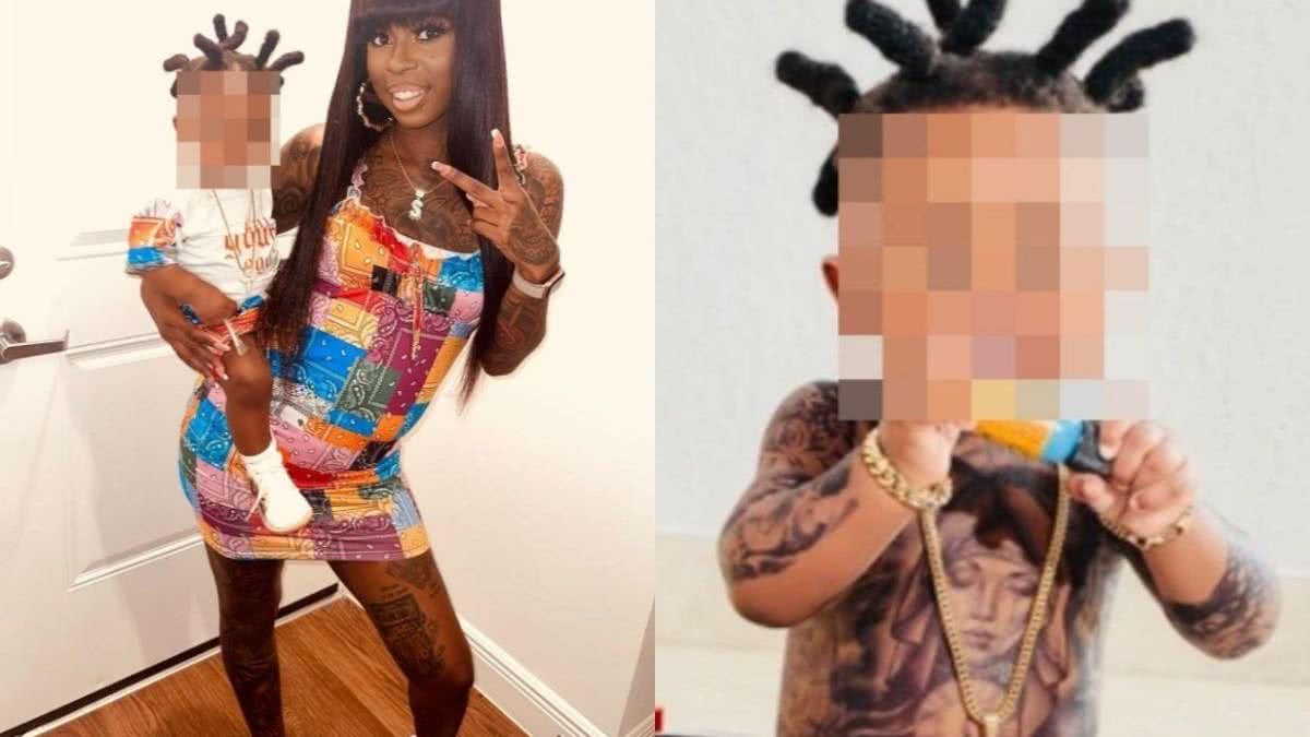 A mãe foi criticada na internet por colar tatuagens falsas no filho pequeno - Reprodução/TikTok