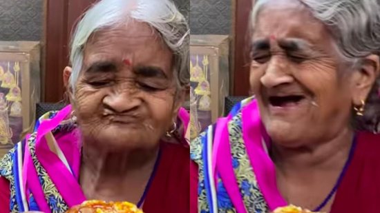 Reação da idosa ao provar um pedaço de pizza pela primeira vez - Reprodução Instagram