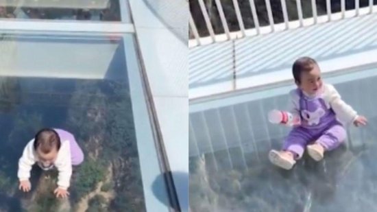Bebê anda em ponte de vidro e surpreende internautas - Reprodução/Twitter