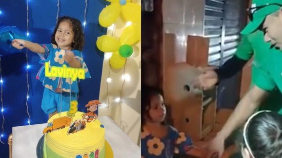 Menina de 3 anos homenageia agentes de limpeza em festa de aniversário - Reprodução/ Tv Globo
