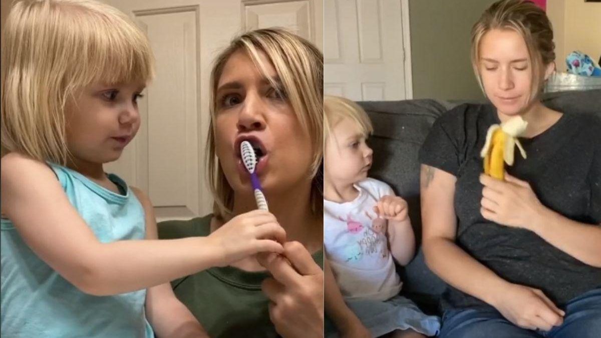 Mãe imita comportamentos da filha e mostra a reação da garota em vídeos que vão aquecer seu coração (Foto: reprodução 