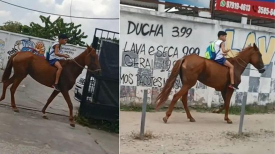 Menino anda a cavalo para chegar a escola - Reprodução/Instagram