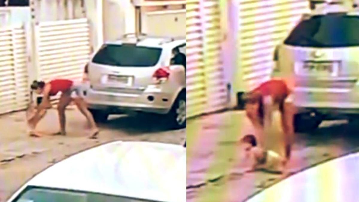 Beatriz Fernandes deixa a filha na calçada na porta da casa do ex-namorado - reprodução / Vídeo do Fantástico