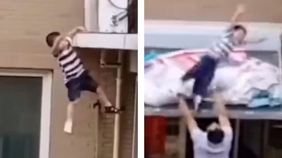Um homem conseguiu salvar o menino antes que ele caísse no chão - Reprodução/Youtube