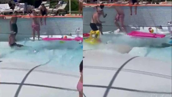 Durante uma festa em Israel, uma cratera se abriu na piscina e causou uma morte - reprodução/Twitter