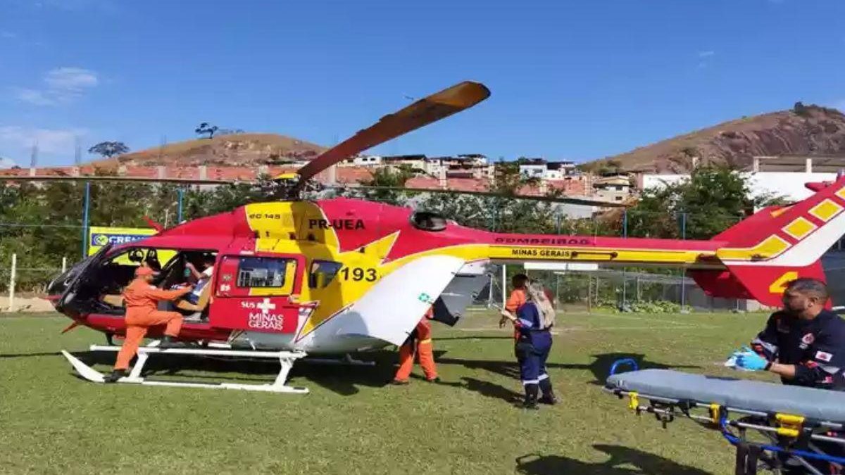 A vítima foi levada de helicóptero - Reprodução/ Prefeitura de São Francisco do Glória