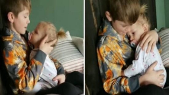 O irmão acalmou a bebê e o momento foi de aquecer o coração - Reprodução/ Vídeo