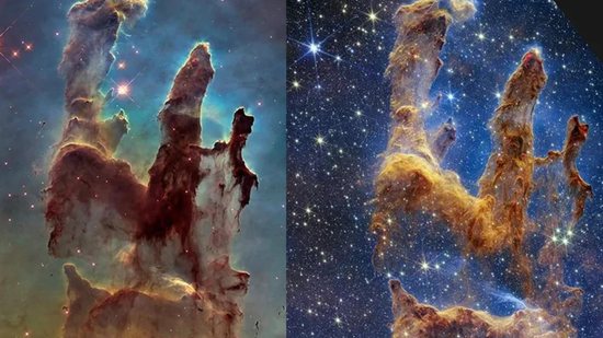 Os Pilares da Criação, em um novo registro do supertelescópio James Webb - Reprodução/NASA, ESA, CSA, STScI; Joseph DePasquale (STScI), Anton M. Koekemoer (STScI), Alyssa Pagan (STScI