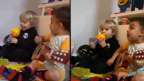 Bebê faz sucesso nas redes socias ao tocar violão com o amigo - Reprodução/ Tik Tok