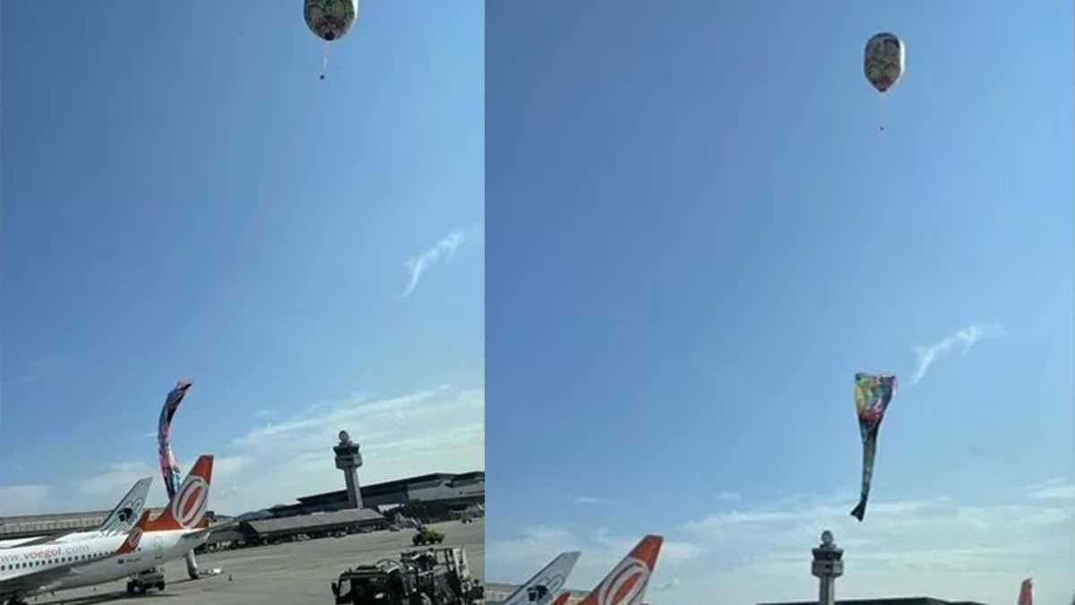 Balão cai em aeroporto de São Paulo na manhã de domingo, 20 de fevereiro - reprodução/G1