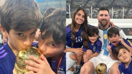 Filhos de Messi surgiram beijando a taça - Reprodução/Instagram
