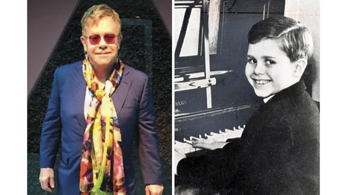Elton John galeria roqueiros crianças - O icônico Elton John já mostrava interesse no piano desde criança (Fotos: Instagram/Reprodução Sebo Vermelho)