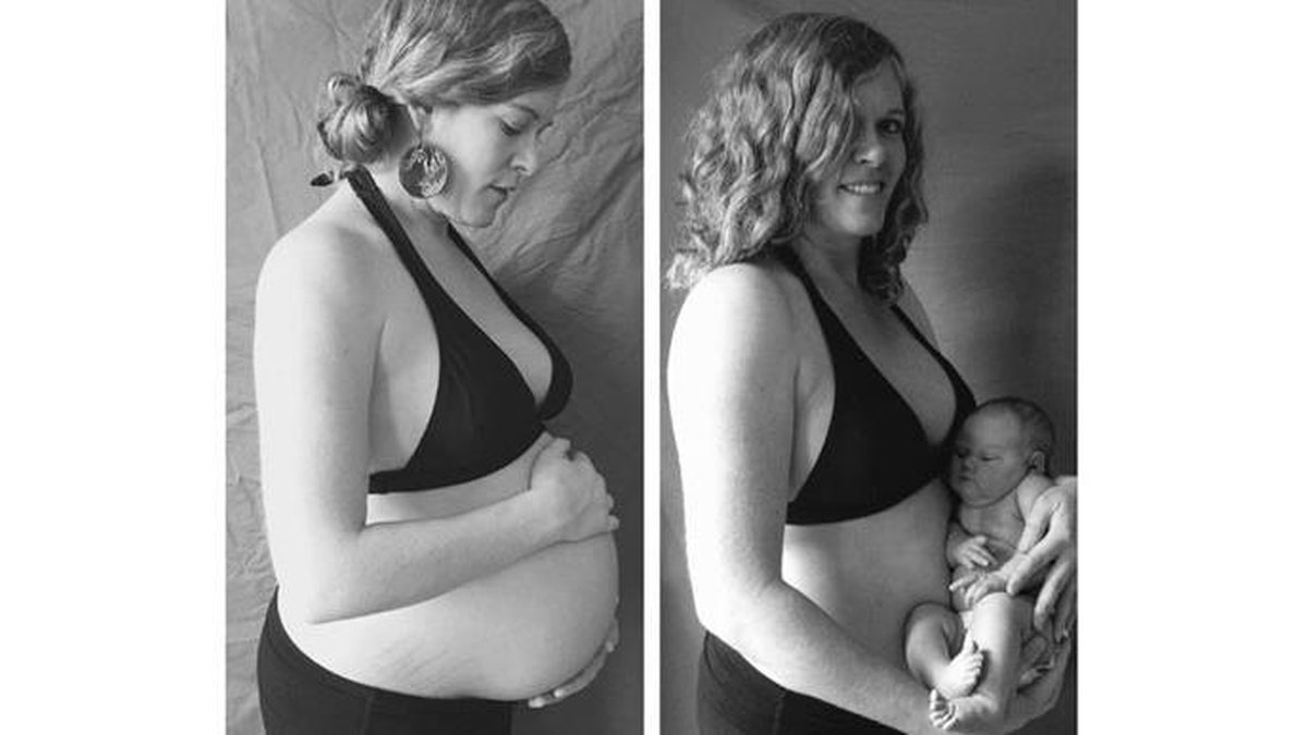 Esta é a Jessie, em foto montagem antes e depois da gravidez - reprodução/Facebook Jessie Maher