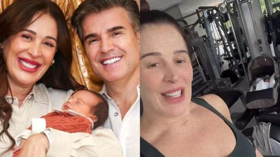 Claudia Raia com o filho, Luca, malhando pela primeira vez depois do parto - Reprodução/Instagram