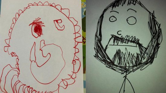 Desenhos divertidos das crianças publicados pelos pais (Reprodução/Twitter @fishandlisa16 / @chasing_my_tale)