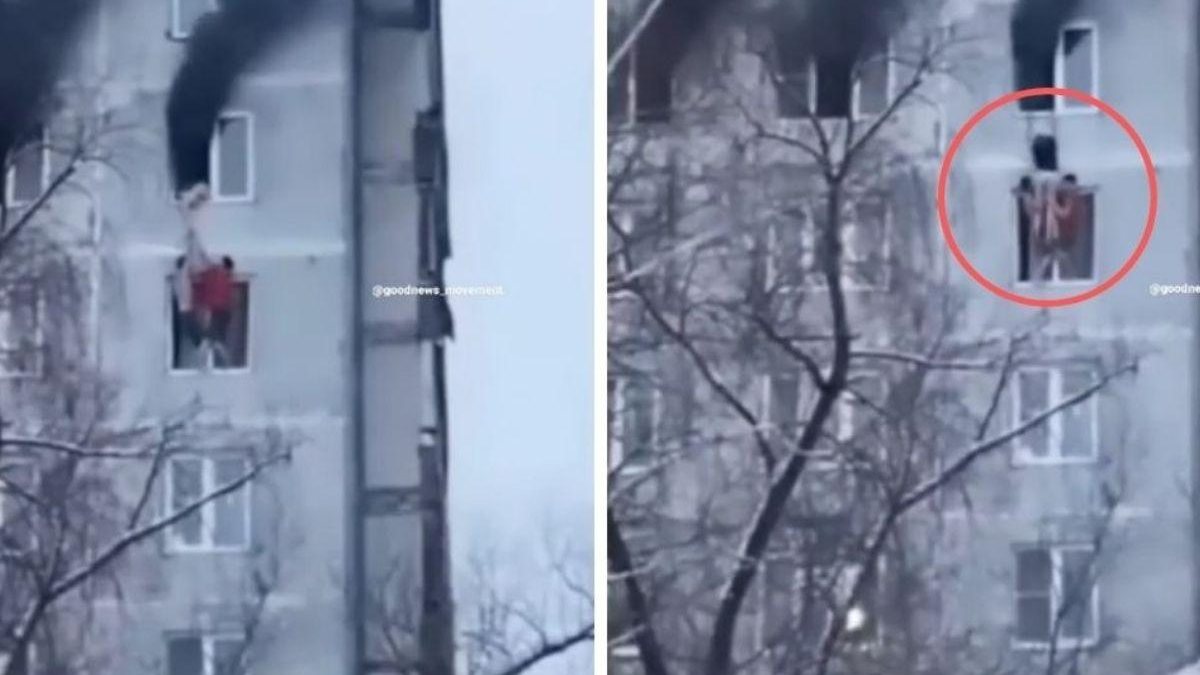 Dois homens estão sendo chamados de heróis após o vídeo de um incêndio em apartamentos de Moscou, na Rússia, cair na internet - Reprodução/ Instagram